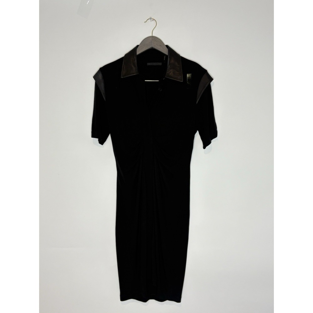 Helmut Lang Womens Medium Lamb Leather Collard Trim Cady Flattering Dress Black - Picture 4 of 16
